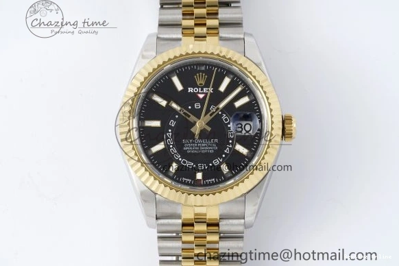 0502 Skydweller SS YG Noob Best Edition Black Dial on SS YG Jubilee Bracelet A23J Efficient 2122